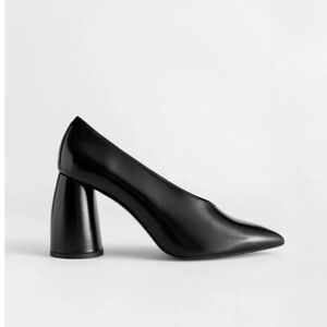 Flared Block Heel Leather Pumps